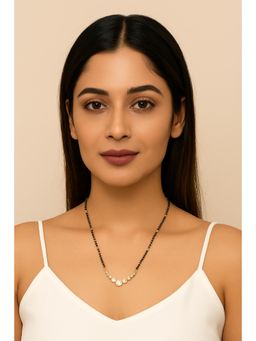 VIEN - Women Gold Plated Black Beads & White Cz Pendant Mangalsutra