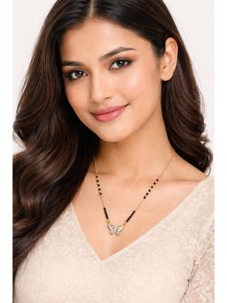 VIEN - Women Gold Plated Black Beads & White Cz Pendant Mangalsutra