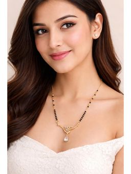 VIEN - Women Gold Plated Black Beads & White Cz Pendant Mangalsutra