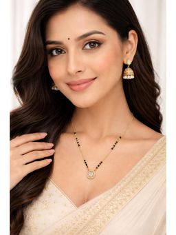 VIEN - Women Gold Plated Black Beads & White Cz Pendant Mangalsutra