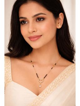 VIEN - Women Gold Plated Black Beads & White Cz Pendant Mangalsutra