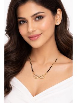 VIEN - Women Gold Plated Black Beads & White Cz Pendant Mangalsutra