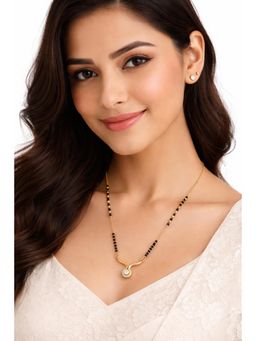 VIEN - Women Gold Plated Black Beads & White Cz Pendant Mangalsutra