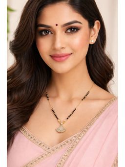 VIEN - Women Gold Plated Black Beads & White Cz Pendant Mangalsutra