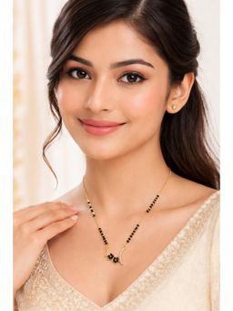VIEN - Women Gold Plated Black Beads & White Cz Pendant Mangalsutra