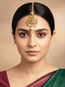 Anika's Creations - Women Multi-Color Antique Gold Finish Kundan Pearl Drop Maang Tikka
