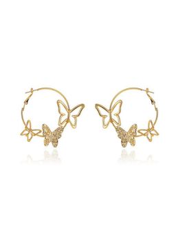 Stol'N - Women Gold Alloy Hollow Butterfly Hoop Earrings