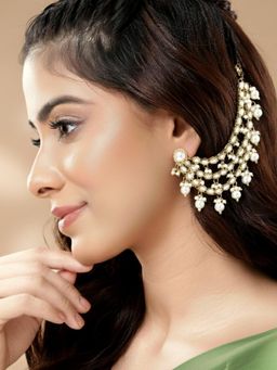 Peora - Women Gold Plated White Kundan Studded Earrings Chains