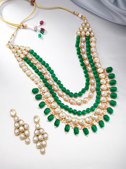 Peora - Women Multi-Color Gold Plated Kundan Long Necklace Traditional Jewellery Set