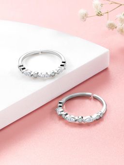 Peora - Women Silver Plated White Cz Studded Adjustable Toe Rings
