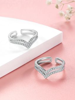 Peora - Women Silver Plated White Cz Studded Adjustable Toe Rings