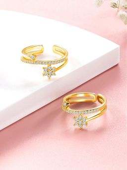 Peora - Women Gold Plated White Cz Studded Toe Rings
