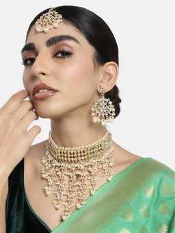 Peora - Women White Gold Plated Traditional Kundan Choker Jewellery Set