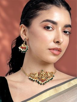 Peora - Women Multi-Color Gold Plated Beads Studded Jewellery Set