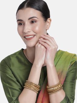 Peora - Women Cream Silk Thread Kundan Studded Chuda Bangles (Pack of 10) (2.6)