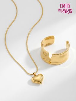 Palmonas - Women Gold Bold Heart Harmony Necklace With Cuff
