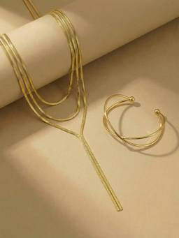 Palmonas - Women Iconic Edge Gold Necklace With Cuff