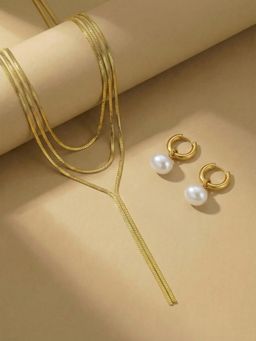 Palmonas - Women White Chic Chains & Pearl Jewellery Set