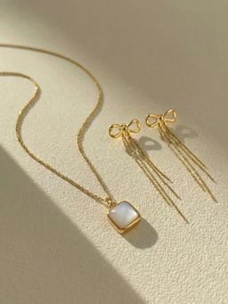 Palmonas - Women White Pure Lines Bow Detail Jewellery Set