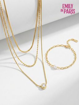 Palmonas - Women Gold Pearl Elegance Necklace With Bracelet