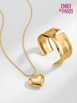 Palmonas - Women Gold Subtle Heart Radiance Necklace With Cuff