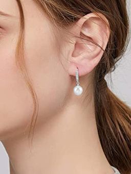 Peora - Women White Pearl Studded Silver Plated Drop Earrings