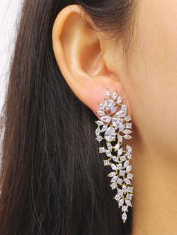 Peora - Women White Gold Plated Cz Studded Fancy Drop Earrings