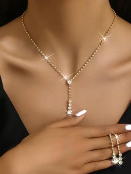 Peora - Women White Gold Plated Cz Studded Pendant Style Jewellery Set