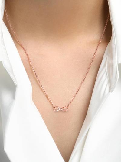 Women White Rose Gold Plated Cz Studded Infinity Design Pendant Chain Necklace