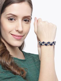 Peora - Women Blue Cubic Zirconia Silver Plated Studded Bracelet