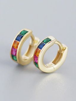 Peora - Women Gold Plated Multi-Color Crystal Studded Stylish Hoops Earrings