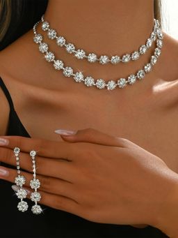 Peora - Women White Silver Plated Cz Studded Layer Jewellery Set