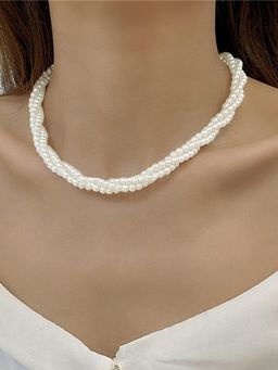 Peora - Women Silver Plated White Beads Studded Necklace