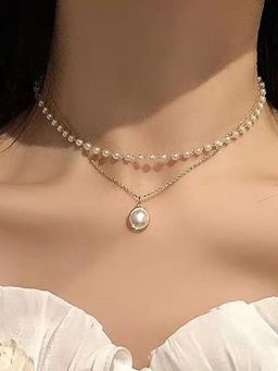 Peora - Women White Gold Plated Pearl Pendant Necklace