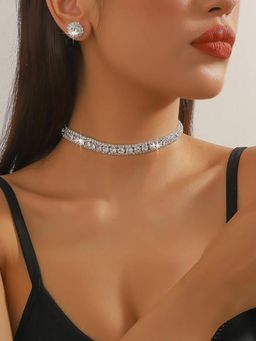 Peora - Women White Silver Plated Crystal & Cz Studded Jewellery Set