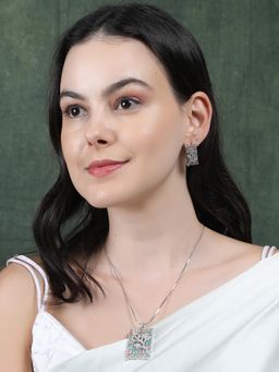 STILEADDA - Women Luxurious Multi-Color Ad Square Necklace & Earrings