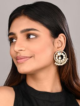 Anvik - Women White Regal Kundan Pearl Drop Earrings