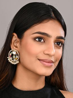 Anvik - Women Multi-Color Regal Kundan Pearl Drop Earrings