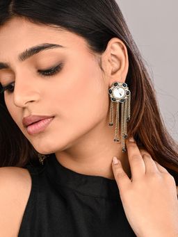 Anvik - Women Navy Blue Kundan Tassel Drop Earrings