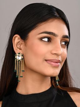 Anvik - Women Green Kundan Tassel Drop Earrings