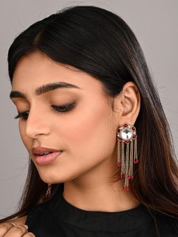 Anvik - Women Pink Kundan Tassel Drop Earrings