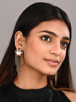 Anvik - Women Red Kundan Tassel Drop Earrings