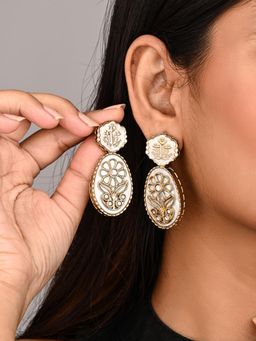 Anvik - Women White Mop Meenakari Floral Drop Earrings