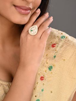 Anvik - Women Multi-Color Teardrop Mother of Pearl Floral Brass Ring