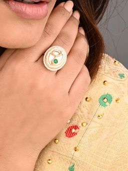 Anvik - Women Multi-Color Oval Mother of Pearl Vine Brass Ring