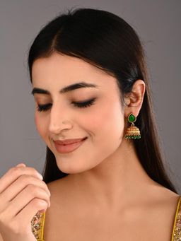 Anvik - Women Green Gold Plated Jhumka Earrings