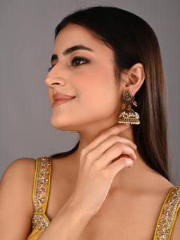 Anvik - Women Gold Plated Multi-Color Stone Jhumka Earrings
