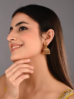 Anvik - Women Multi-Color Ruby & Emerald Filigree Jhumka Earrings