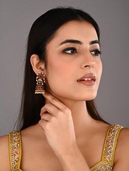 Anvik - Women Gold Plated Multi-Color Stone Jhumka Earrings