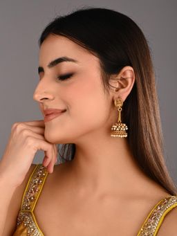 Anvik - Women Multi-Color Lakshmi Motif Pearl Jhumka Earrings